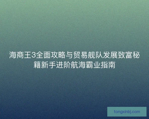 海商王3全面攻略与贸易舰队发展致富秘籍新手进阶航海霸业指南